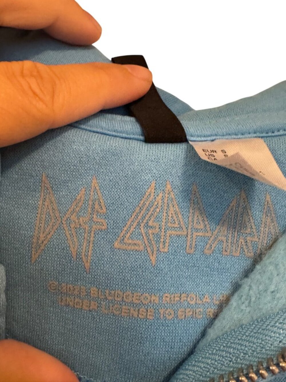 Def Leppard Blue Zip-Up Hoodie With Leopard Graphic Divided By H&M Size S Cotton - Picture 6 of 8